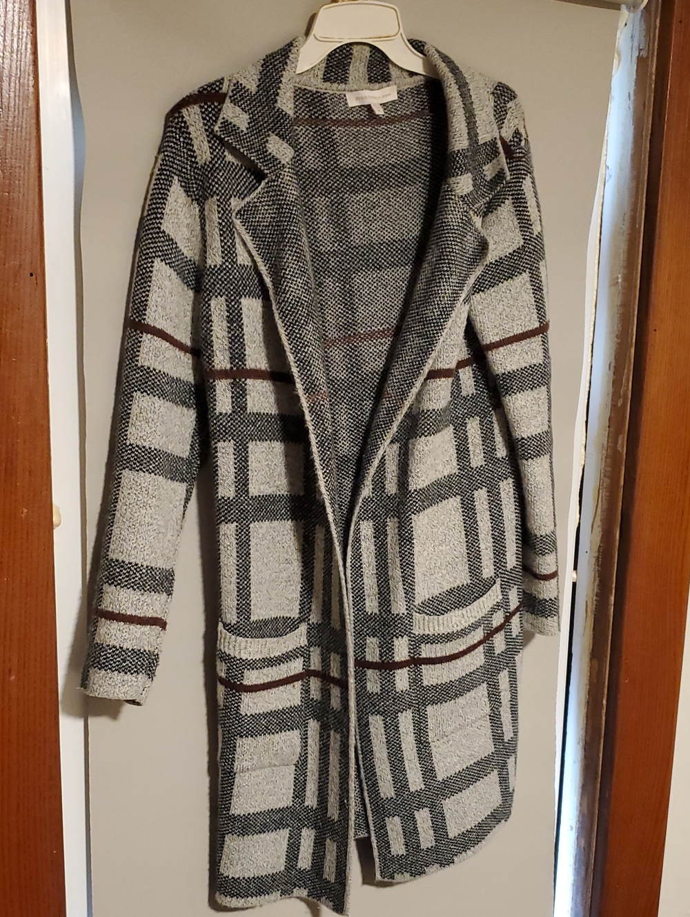 Monteau Los Angeles Plaid Open Front Cardigan Black & White Medium